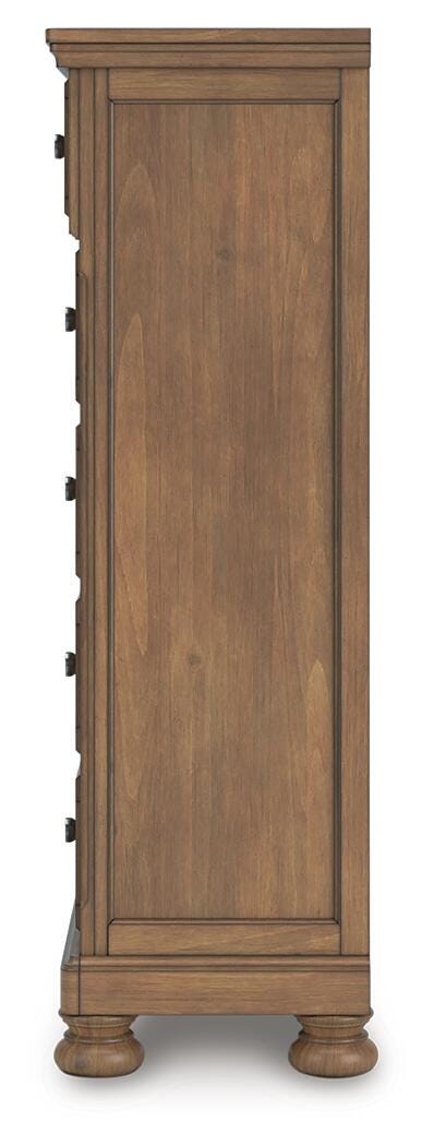 Feddinger Medium Brown Queen Panel Bed, Dresser, Mirror, Chest and Nightstand - PCB779B10