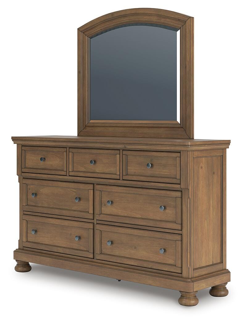 Feddinger Medium Brown Queen Panel Bed, Dresser, Mirror, Chest and Nightstand - PCB779B10