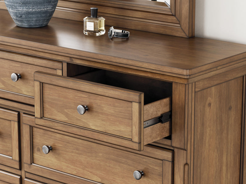 Feddinger Medium Brown Queen Sleigh Bed, Dresser, Mirror, Chest and Nightstand - PCB779B18