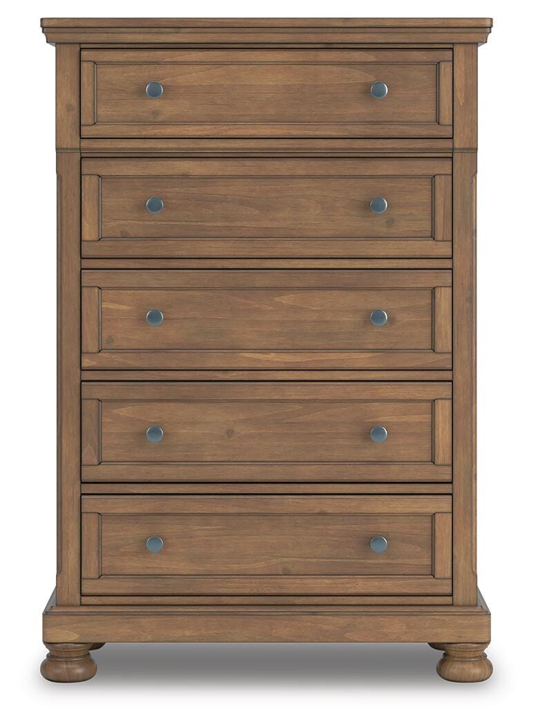 Feddinger Medium Brown Queen Sleigh Bed, Dresser, Mirror, Chest and Nightstand - PCB779B18