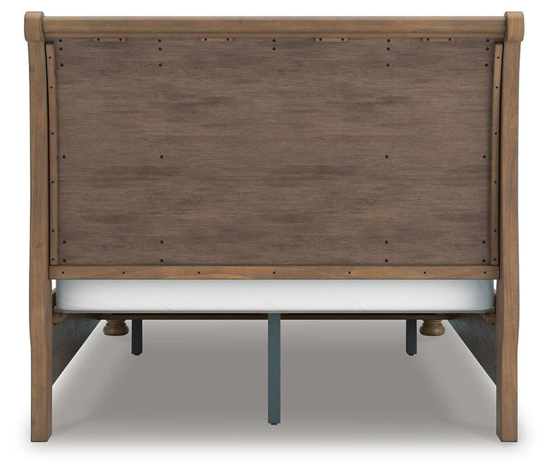 Feddinger Queen Storage Sleigh Bed with Mirrored Dresser and Chest in Medium Brown - PKG022312