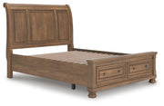 Feddinger Queen Storage Sleigh Bed with Mirrored Dresser and Chest in Medium Brown - PKG022312