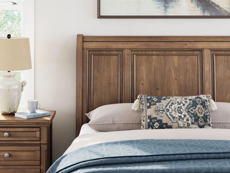 Feddinger Queen Storage Sleigh Bed with Mirrored Dresser, Chest and 2 Nightstands in Medium Brown - PKG022310