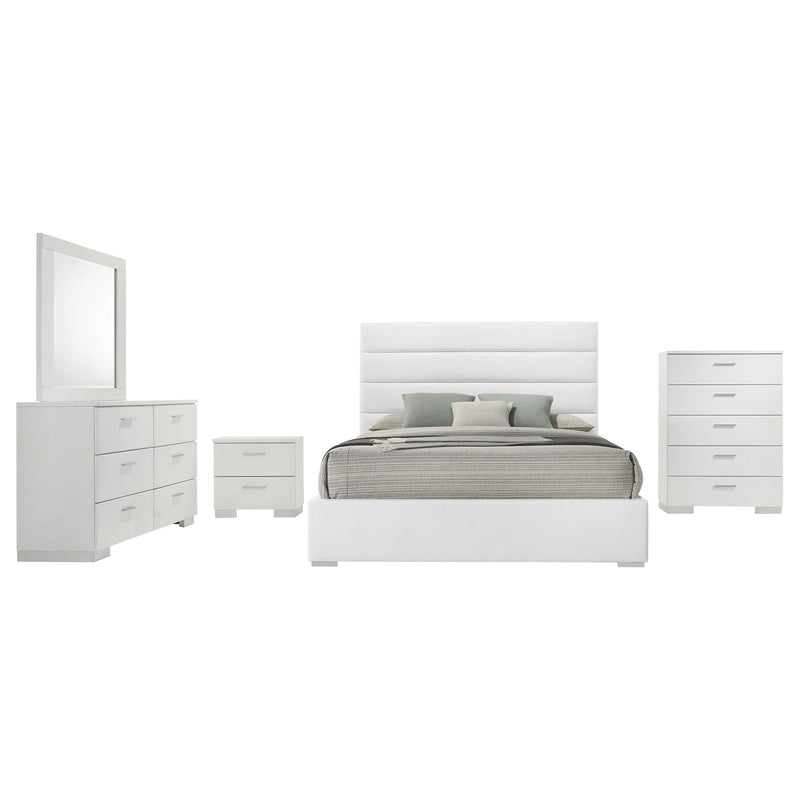 Felicity 5-piece Eastern King Bedroom Set White High Gloss - 203511KE-S5