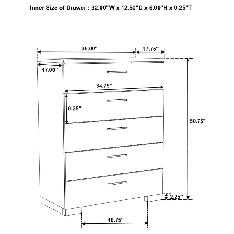 Felicity 5-piece Twin Bedroom Set White High Gloss - 203500T-S5