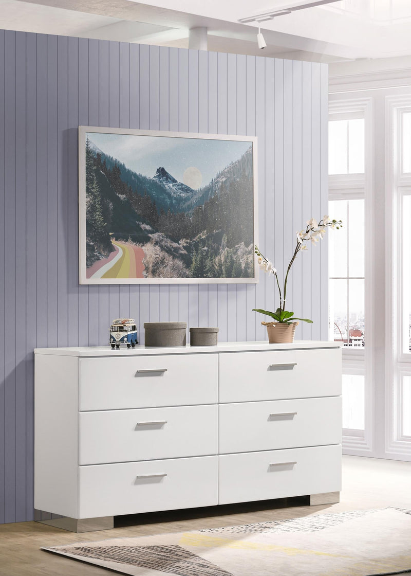 Felicity 6-drawer Dresser White High Gloss - 203503