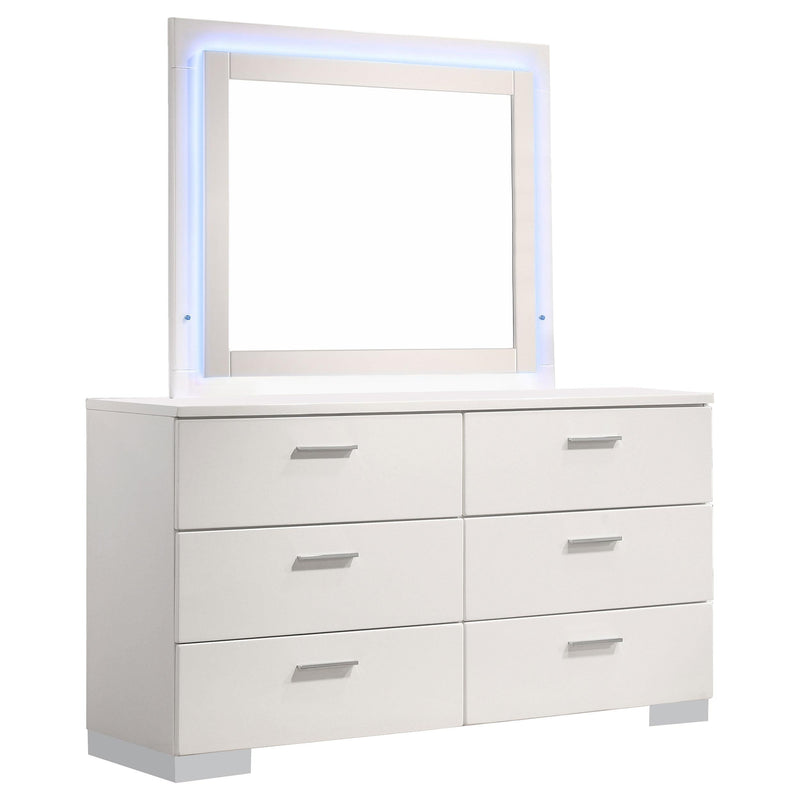 Felicity 6-drawer Dresser with LED Mirror White High Gloss - 203503ML