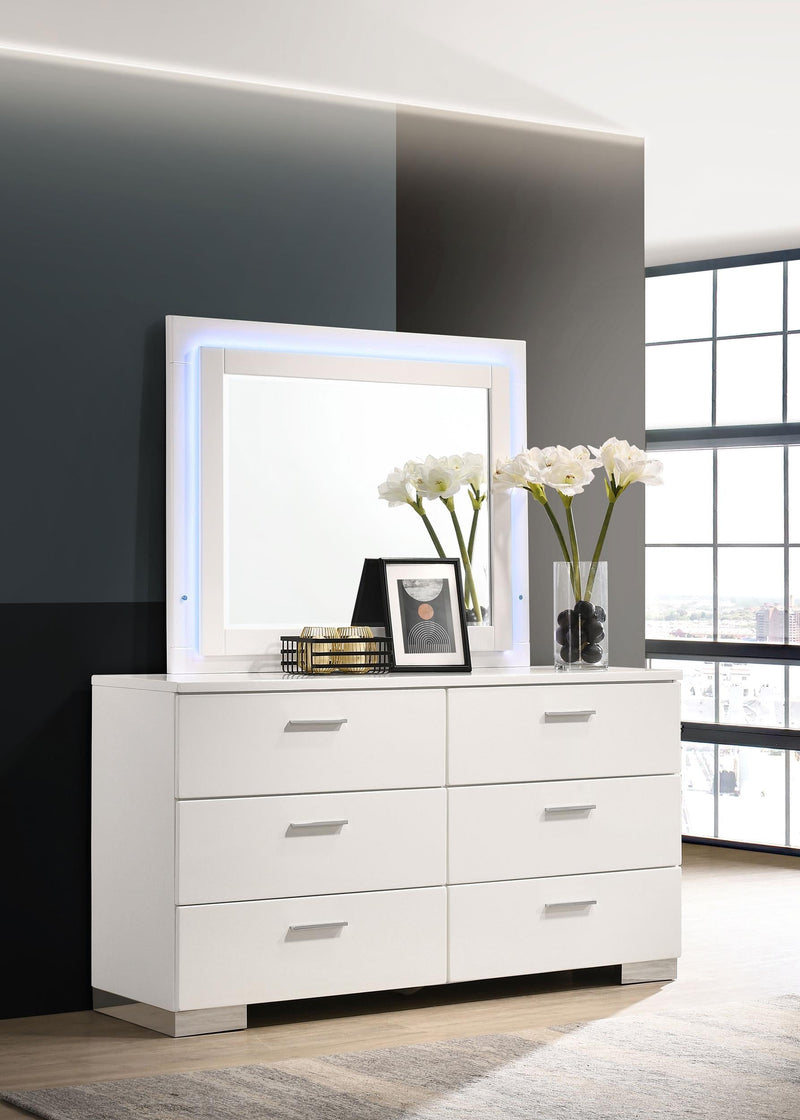 Felicity 6-drawer Dresser with LED Mirror White High Gloss - 203503ML