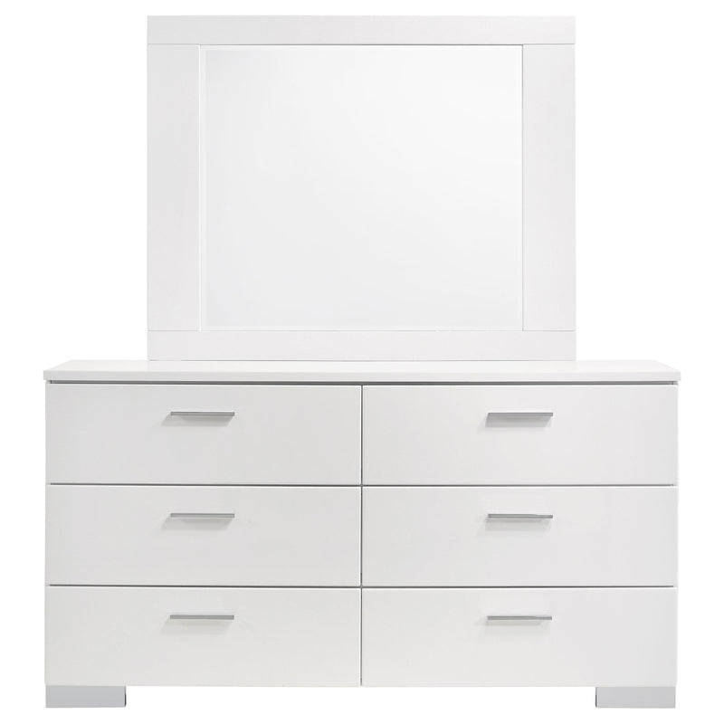 Felicity 6-drawer Wood Dresser with Mirror White High Gloss - 203503M