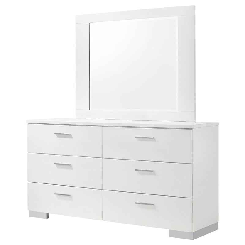 Felicity 6-drawer Wood Dresser with Mirror White High Gloss - 203503M
