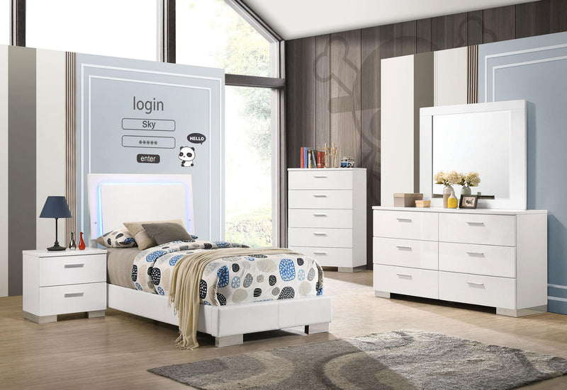 Felicity Wood Twin LED Panel Bed White High Gloss - 203500T