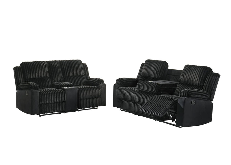Felix - Black Manual Reclining, Drop-Down Table, Storage Console and Cup Holder - L628-SL