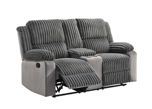 Felix - Gray Manual Recliner Loveseat with Storage Console and Cup Holder - L629-L