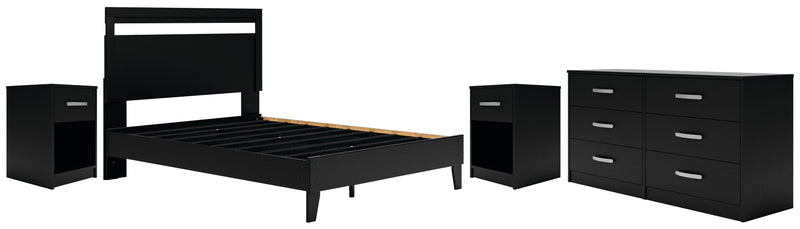 Finch Queen Panel Platform Bed, Dresser and 2 Nightstands in Black/Brown - PKG011292