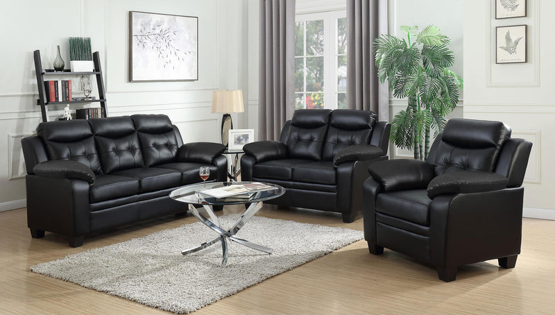 Finley 3-piece Upholstered Padded Arm Tufted Sofa Set Black - 506551-S3