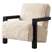 Fitzroy Faux Fur Upholstered Chair Solid Wood Arms Latte - 907533
