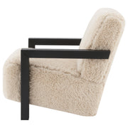 Fitzroy Faux Fur Upholstered Chair Solid Wood Arms Latte - 907533