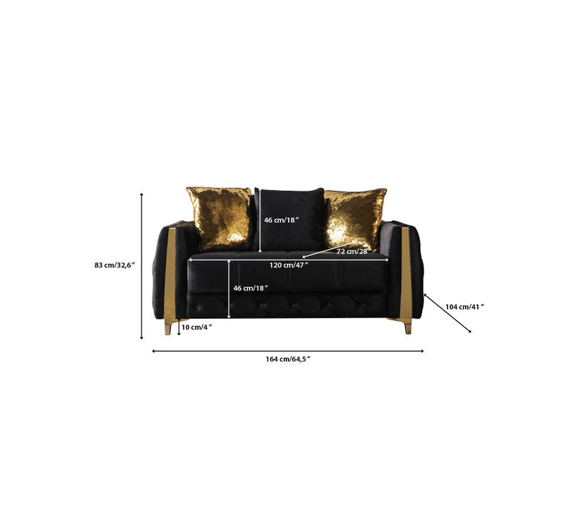 Florence Black Velvet Loveseat 64.5" - FLORENCEBLACK-L
