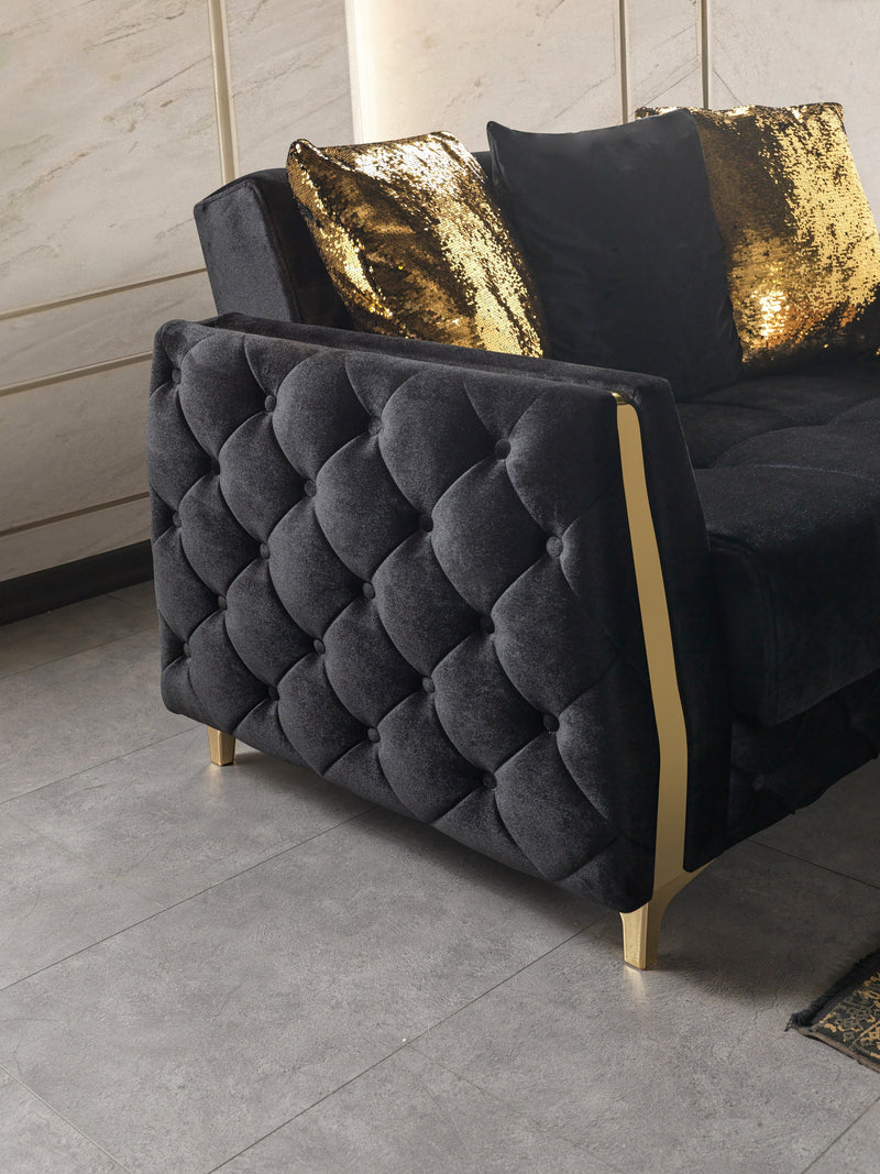 Florence Black Velvet Loveseat 64.5" - FLORENCEBLACK-L