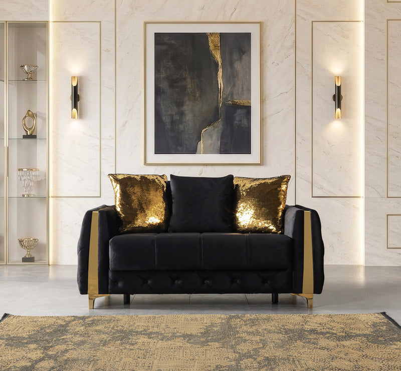 Florence Black Velvet Sofa 88" & Loveseat 64" - FLORENCEBLACK-SL