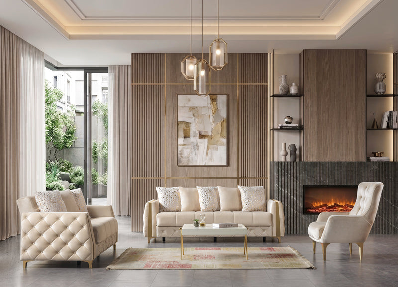 Florence Ivory Velvet Sofa 88" & Loveseat 64" - FLORENCEIVORY-SL