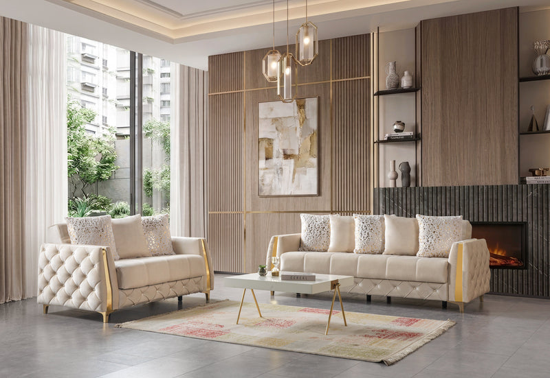 Florence Ivory Velvet Sofa 88" & Loveseat 64" - FLORENCEIVORY-SL