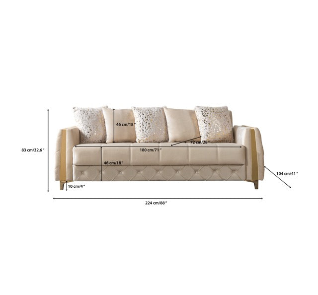 Florence Ivory Velvet Sofa 88" & Loveseat 64" - FLORENCEIVORY-SL