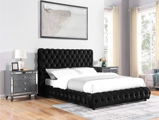 Flory Black Queen Upholstered Platform Bed - Lara FurnitureQueen Bed