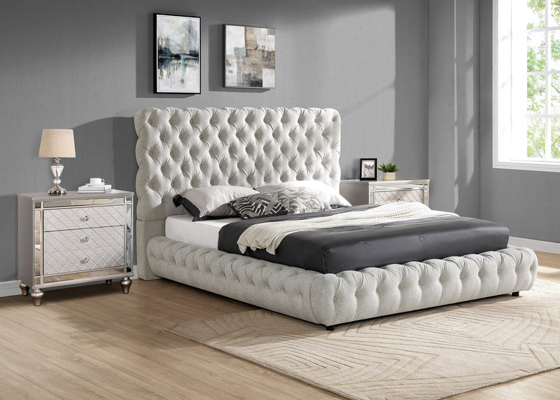 Flory Dove Queen Upholstered Platform Bed - Lara FurnitureQueen Bed