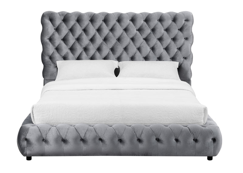 Flory Gray Queen Upholstered Platform Bed - Lara FurnitureQueen Bed