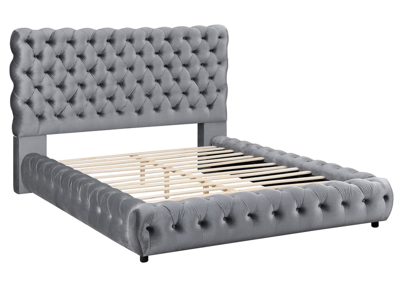 Flory Gray Queen Upholstered Platform Bed - Lara FurnitureQueen Bed