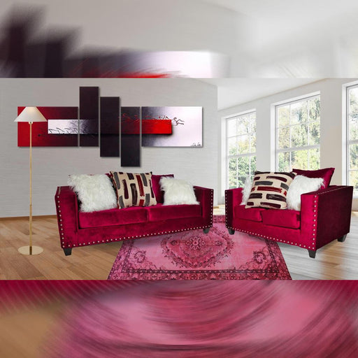 Flux - Red Velvet Loveseat with Nailhead Trim - L432-L