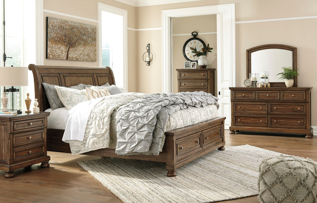 Flynnter Medium Brown Footboard Storage Sleigh Platform Bedroom Set - Gate FurnitureBedroom Set