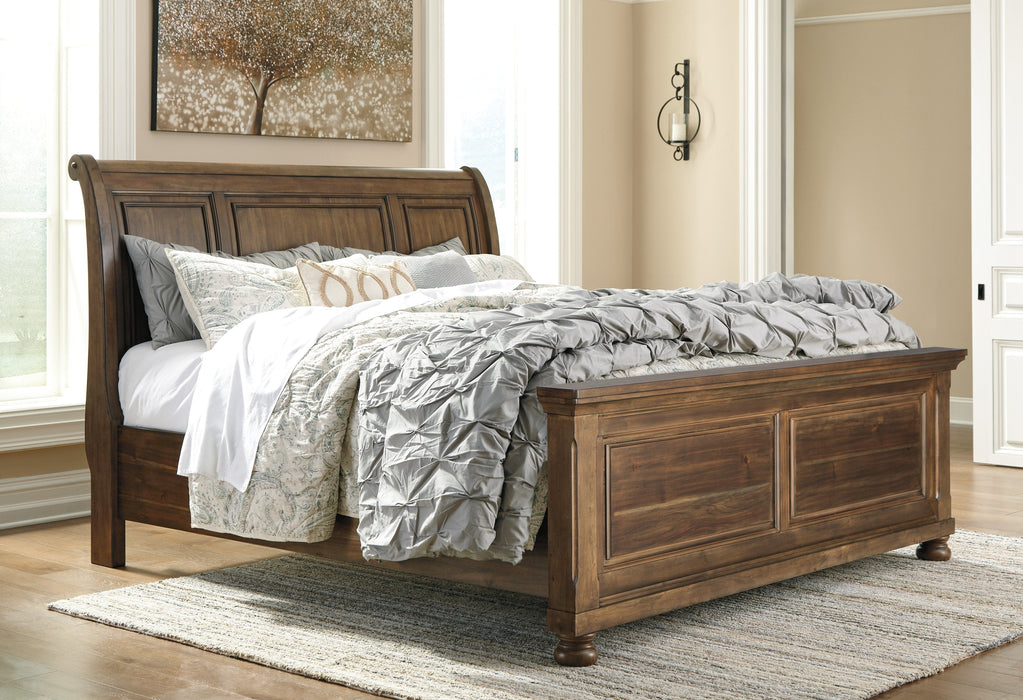 Flynnter Medium Brown Queen Sleigh Platform Bed - Gate FurnitureQueen Bed