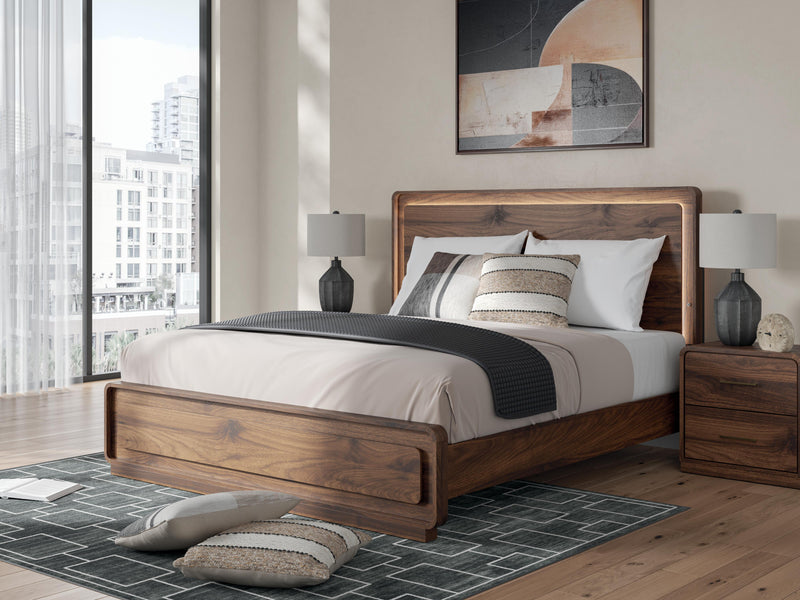 Fortlorn King Panel Bed and 2 Nightstands - PCB386B9