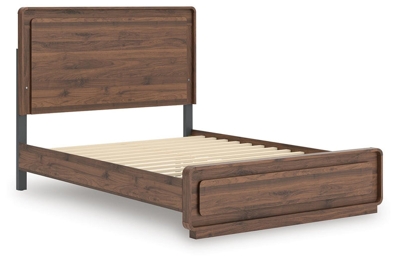 Fortlorn Walnut Brown Queen Panel Bed, Dresser, Mirror and Nightstand - PCB386B7