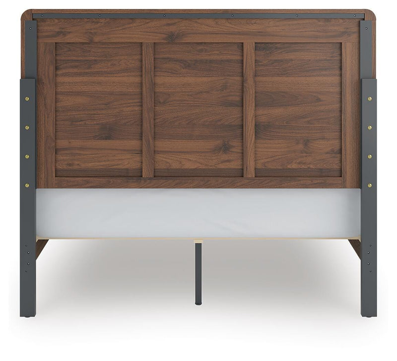Fortlorn Walnut Brown Queen Panel Bed, Dresser, Mirror and Nightstand - PCB386B7