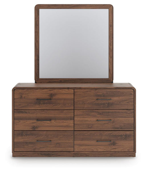 Fortlorn Walnut Brown Queen Panel Bed, Dresser, Mirror and Nightstand - PCB386B7