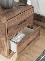 Fortlorn Walnut Brown Queen Panel Bed, Dresser, Mirror and Nightstand - PCB386B7