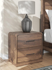 Fortlorn Walnut Brown Queen Panel Bed, Dresser, Mirror and Nightstand - PCB386B7