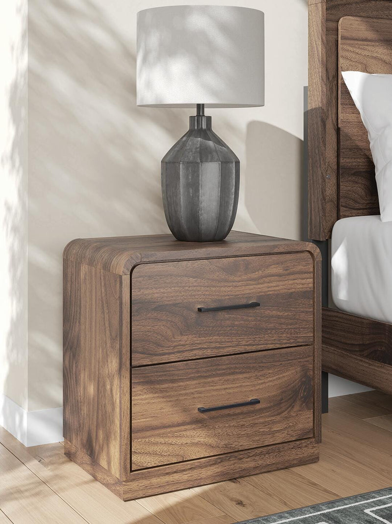 Fortlorn Walnut Brown Queen Panel Bed, Dresser, Mirror and Nightstand - PCB386B7