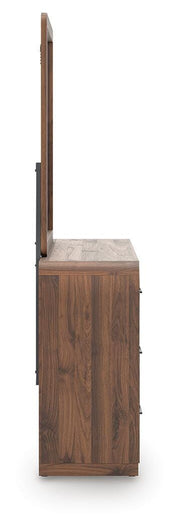 Fortlorn Walnut Brown Queen Panel Bed, Dresser, Mirror and Nightstand - PCB386B7