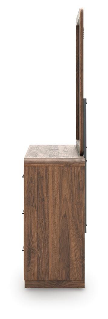 Fortlorn Walnut Brown Queen Panel Bed, Dresser, Mirror and Nightstand - PCB386B7