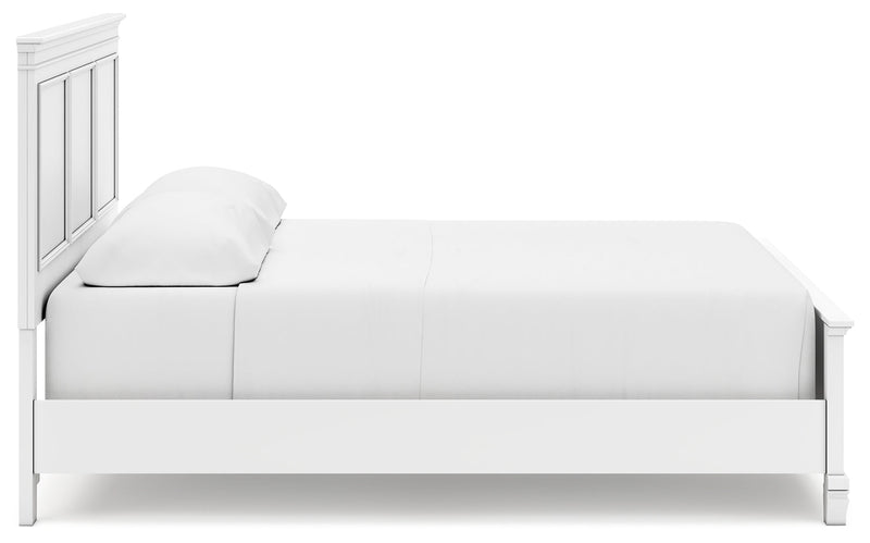Fortman California King Panel Bed with Mirrored Dresser and 2 Nightstands in White - PKG015158