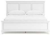 Fortman California King Panel Bed with Mirrored Dresser and Nightstand in White - PKG015160