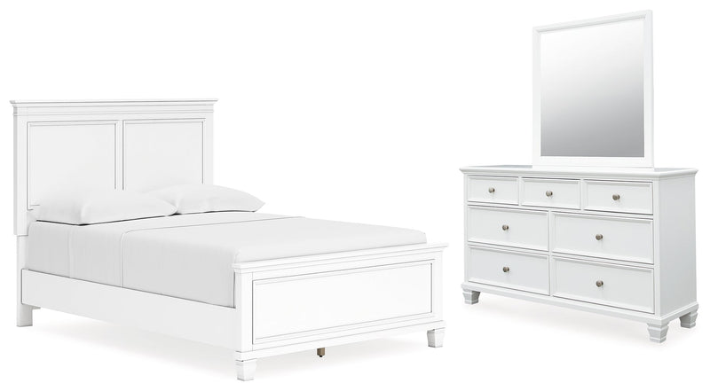 Fortman Full Panel Bed with Mirrored Dresser in White from Ashley - Lara Furniture
