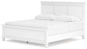 Fortman King Panel Bed with Mirrored Dresser, Chest and Nightstand in White - PKG015156