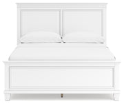Fortman Queen Panel Bed with Mirrored Dresser, Chest and Nightstand in White - PKG015150