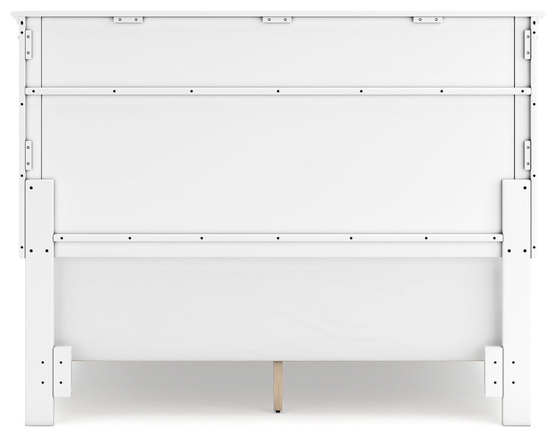 Fortman Queen Panel Bed with Mirrored Dresser, Chest and Nightstand in White - PKG015150