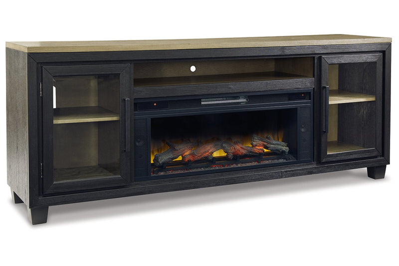 Foyland Black/Brown 83" TV Stand with Electric Fireplace - Lara FurnitureTV Stand